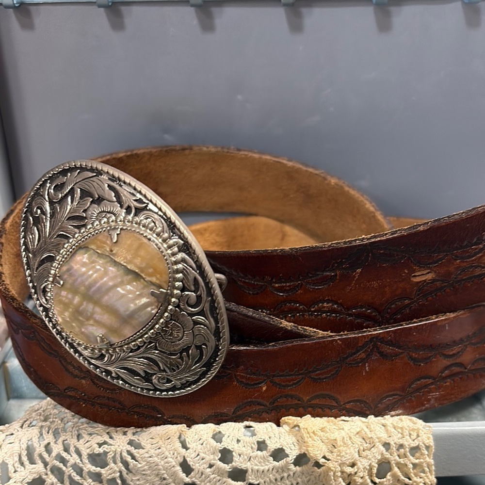 Brown Leather Belt with Silver Buckle